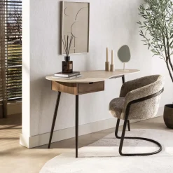 Bureau/Kaptafel Jaems Travertin- en eikenlook, 127 x 62cm