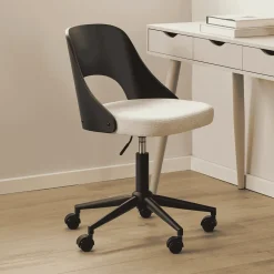 Bureaustoel Vila Eiken en chenille, kleur Beige/Zwart