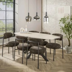 Deens Ovale Eettafel Laycie Keramiek in Travertinlook