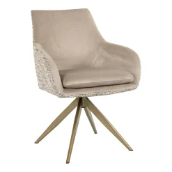 Draaibare Eetkamerstoel Lisonne Velvet en stof, kleur Khaki/Naturel