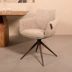 Draaibare Eetkamerstoel Narumi Bouclé, kleur Mushroom/Brons