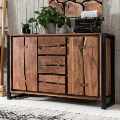Dressoir Live Edge Acaciahout en metaal, 140cm