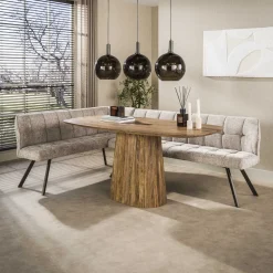 Eetkamerbank Thandie Hoven stof, Links, kleur Zand/Bruin