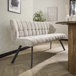 Eetkamerbank Thandie Hoven stof en zwart staal, 180cm