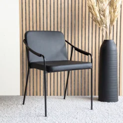Eetkamerstoel Prescott Lederlook, kleur Zwart