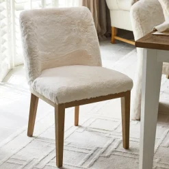 Eetkamerstoel Whistler Rubberhout en Faux Fur, kleur Snow