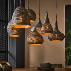 Hanglamp Astara 7-lamps, Metaal, Ø25cm, kleur Zwart Bruin