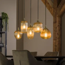 Hanglamp Zarek Glas 5-lamps, kleur Amber