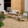 Loungeset Alabe Acaciahout en rattan, Met 2-zits bank, 2 fauteuils en salontafel