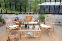Loungeset Bronwen Met bank, 2 fauteuils en tafel, Rotan, kleur Naturel