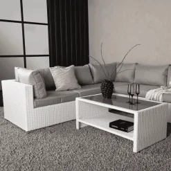 Loungeset Latonda Met hoekbank en tafel, kleur Wit