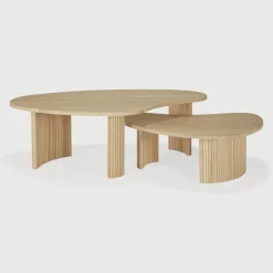 Organische Salontafel Boomerang Eikenhout, set van 2 stuks, kleur Naturel