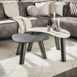 Organische Salontafel Dallen Keramiek met travertinlook, Set van 2 stuks