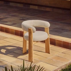 Outdoor Eetkamerstoel Granite Chenille en teakhout, kleur Beige