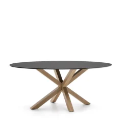 Ovale Eettafel Argo Matzwart Glas, 200 x 100cm