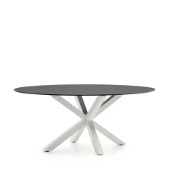 Ovale Eettafel Argo Matzwart Glas, 200 x 100cm
