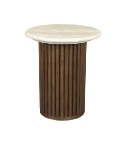 Ronde Bijzettafel Arda Walnoot en travertin, 35cm