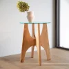Ronde Bijzettafel Kobe Essenhout en glas, 45cm