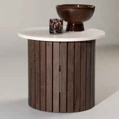 Ronde Bijzettafel Marica 52cm, kleur Beige/Bruin
