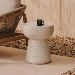 Ronde Bijzettafel Pada Terrazzo, 40cm, kleur Wit