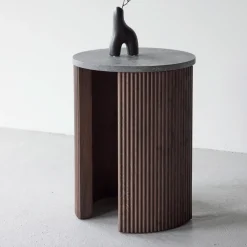 Ronde Bijzettafel Phallon 40cm, kleur Mokka/Betonlook