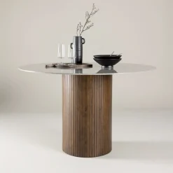 Ronde Eettafel Audrin Glas met marmerlook, 120cm