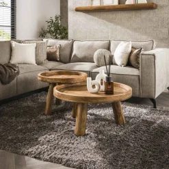 Ronde Salontafel Kanda Mangohout, Set van 2 stuks