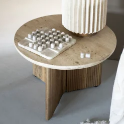 Ronde Salontafel Sara Mangohout en travertin, 78cm