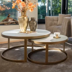 Ronde Salontafel Whitebone Eiken, Set van 2 stuks