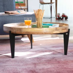 Ronde Salontafel Winfield Mangohout en metaal, 75cm