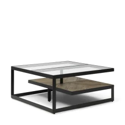 Salontafel Graydon Glas en Eikenhout, 90 x 90cm