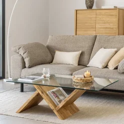 Salontafel Waley Eiken met glasplaat, 120 x 70cm