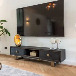 TV-meubel Hunter Eiken, kleur Zwart / Goud, 190cm