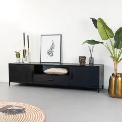 TV-meubel Kala Mangohout 180cm, kleur Zwart