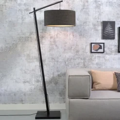Vloerlamp Andes Zwart, Bamboe en Eco linnen