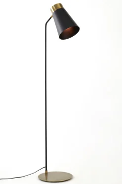 Vloerlamp Braja 143cm hoog, kleur Mat Zwart/Antiek Brons