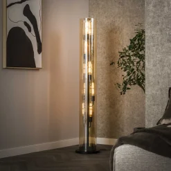 Vloerlamp Wessley Amber glas en Artic black, 5-lamps