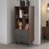Wandkast Romain 138 x 60cm, kleur Walnoot / Grijs