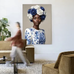 Wandkleed Blue Duchess in maat en frame naar keuze