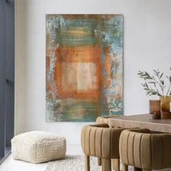 Wandkleed Blue Ocker Abstract 1 in maat en frame naar keuze