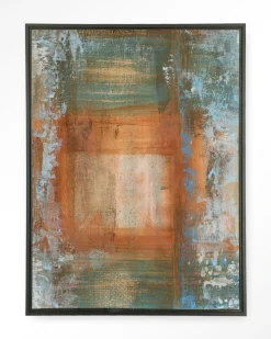 Wandkleed Blue Ocker Abstract 1 in maat en frame naar keuze