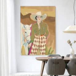 Wandkleed Cowgirl 3 in maat en frame naar keuze
