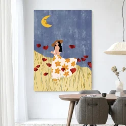 Wandkleed Girl In A Poppyfield in maat en frame naar keuze