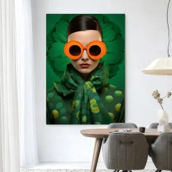 Wandkleed Green Flower in maat en frame naar keuze