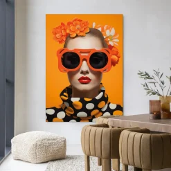 Wandkleed Orange Flower in maat en frame naar keuze