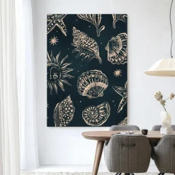 Wandkleed Seashells Midnight in maat en frame naar keuze