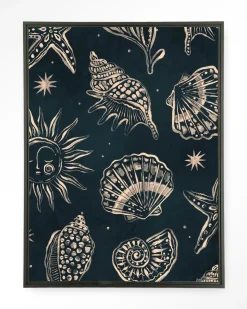 Wandkleed Seashells Midnight in maat en frame naar keuze