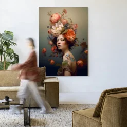 Wandkleed Vintage Flower Girl in maat en frame naar keuze