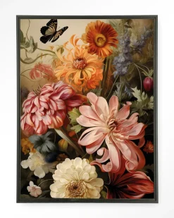 Wandkleed Vintage Flowers in maat en frame naar keuze